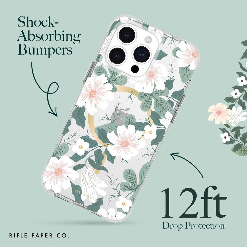 Rifle Paper Co. Floral iPhone 15 Pro Max Case With MagSafe & 12ft Drop Protectio
